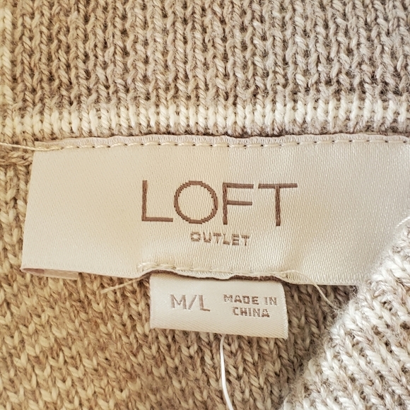 LOFT Plaid Poncho Sweater Cream Neutral Cowlneck L/XL Side Slits Half Sleeve NWT - Picture 9 of 10